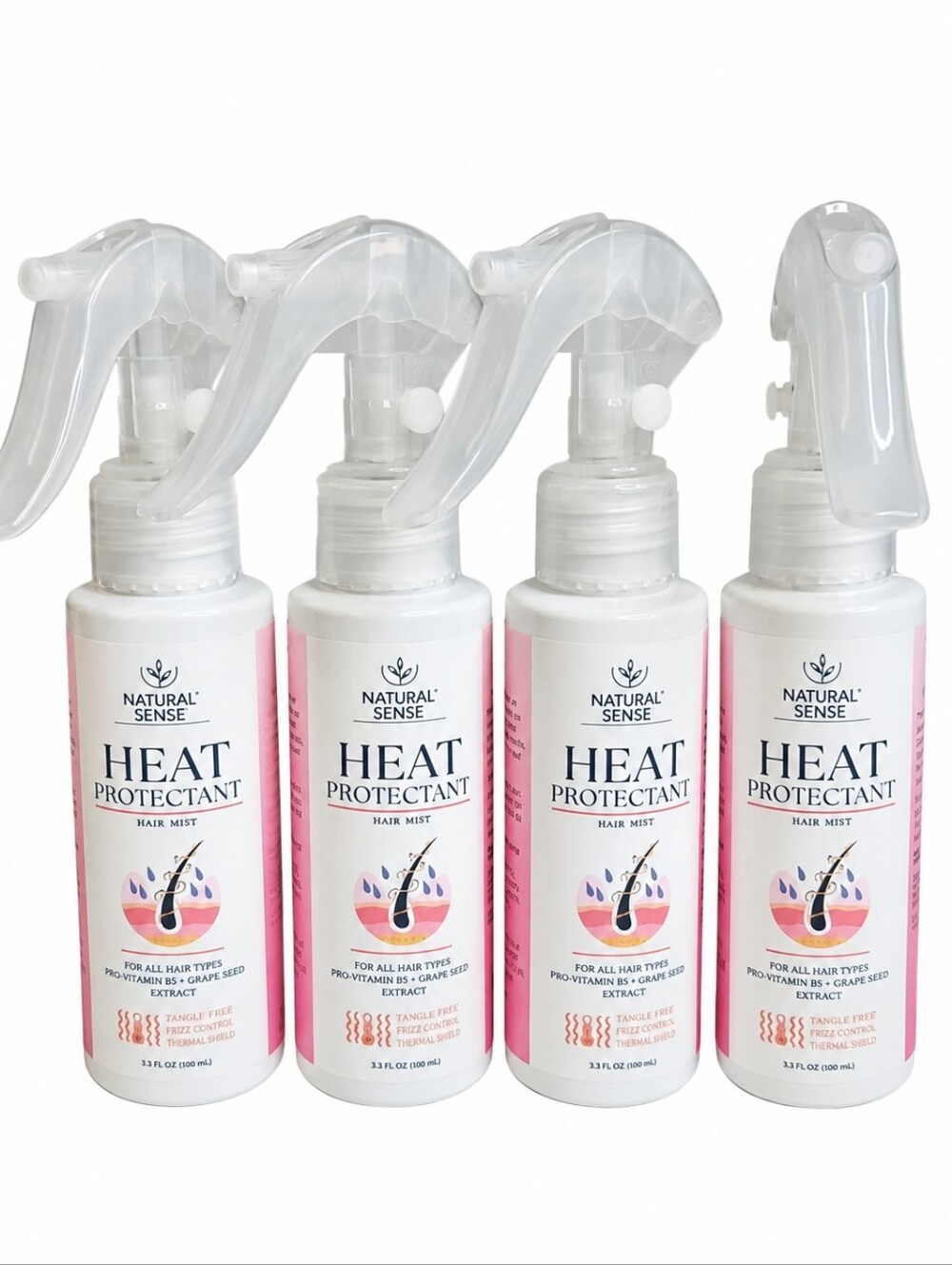 🌿NATURAL SENSE HEAT PROTECTANT HAIR MIST W / GRAPE SEED EXTRACT & VITAMIN B5 4x